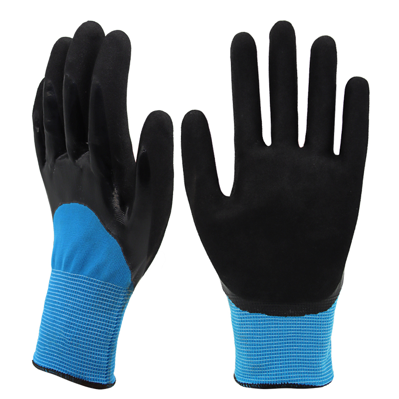 13g nylon liner, 34 coated smooth nitrile first, palm coated sandy nitrile finished (2)