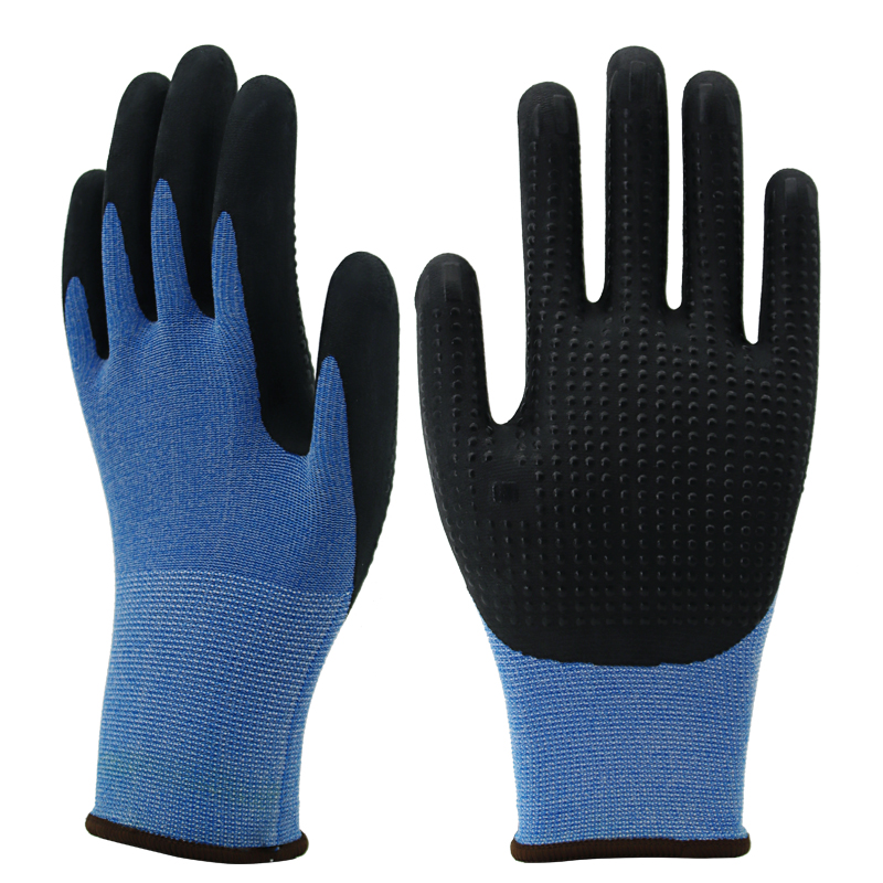 Doublure en nylon et spandex 15 g, paume enduite de mousse de nitrile noire, points sur la paume (2)